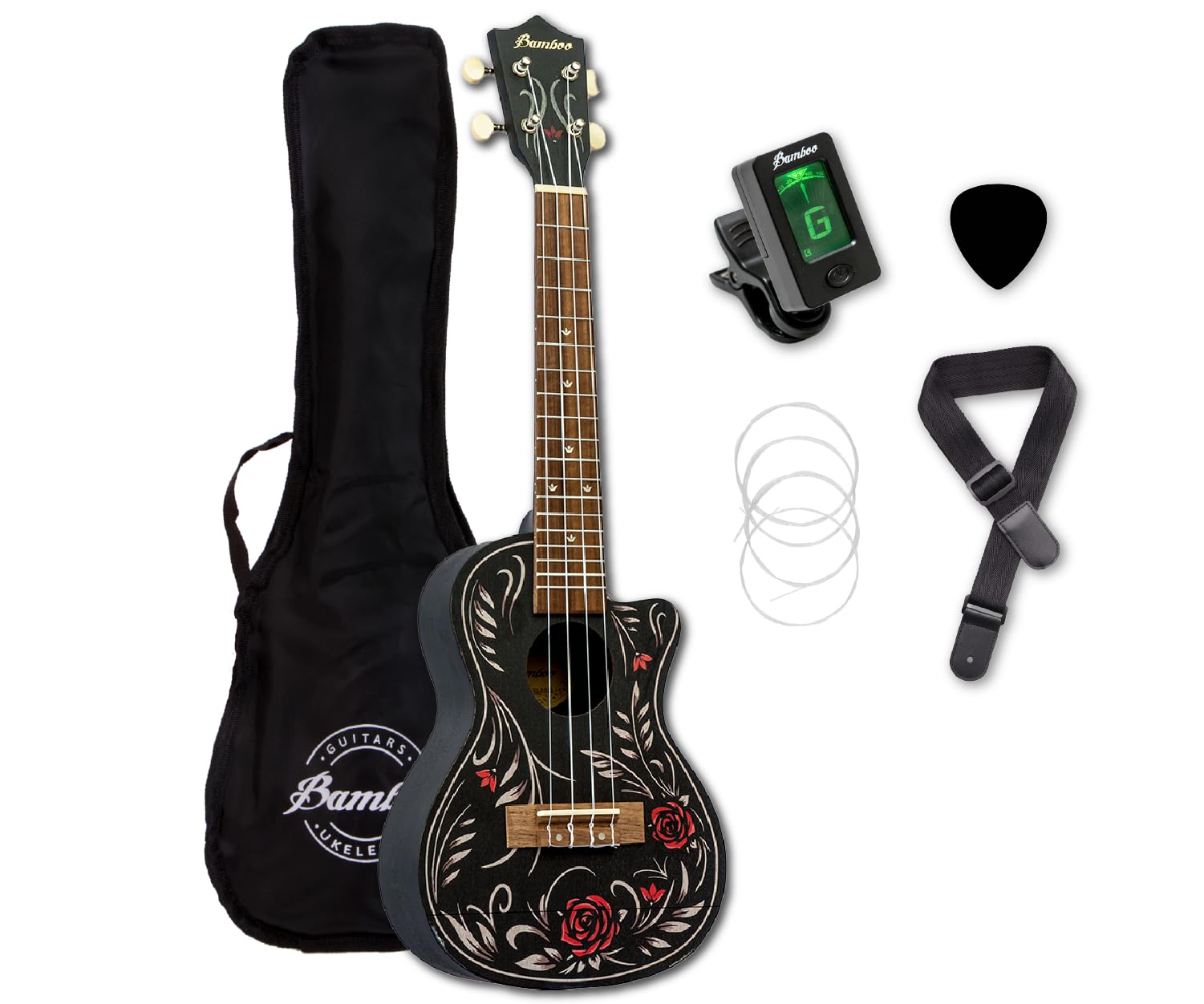 Amazon.co.jp: バンブーコンサートウクレレ初心者向けフラワー&ロール